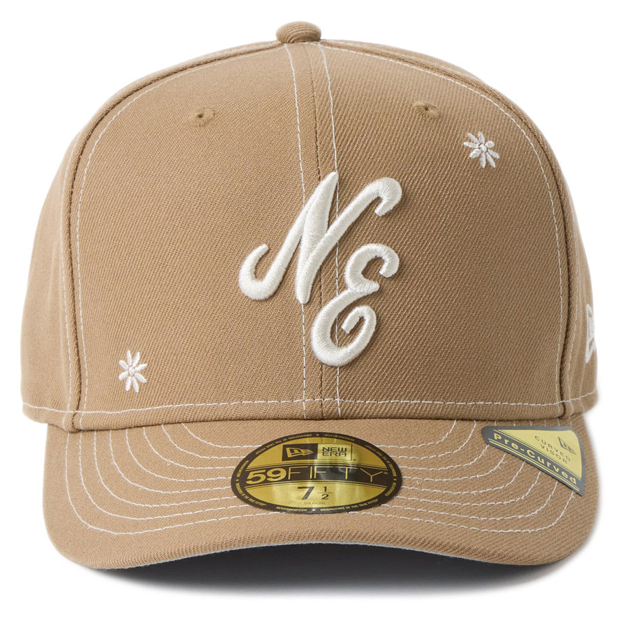 ニューエラ キャップ NEW ERA PC 59FIFTY プレカーブ Flower Embroidery 花柄 クラシックロゴ カーキ 14744675 正面