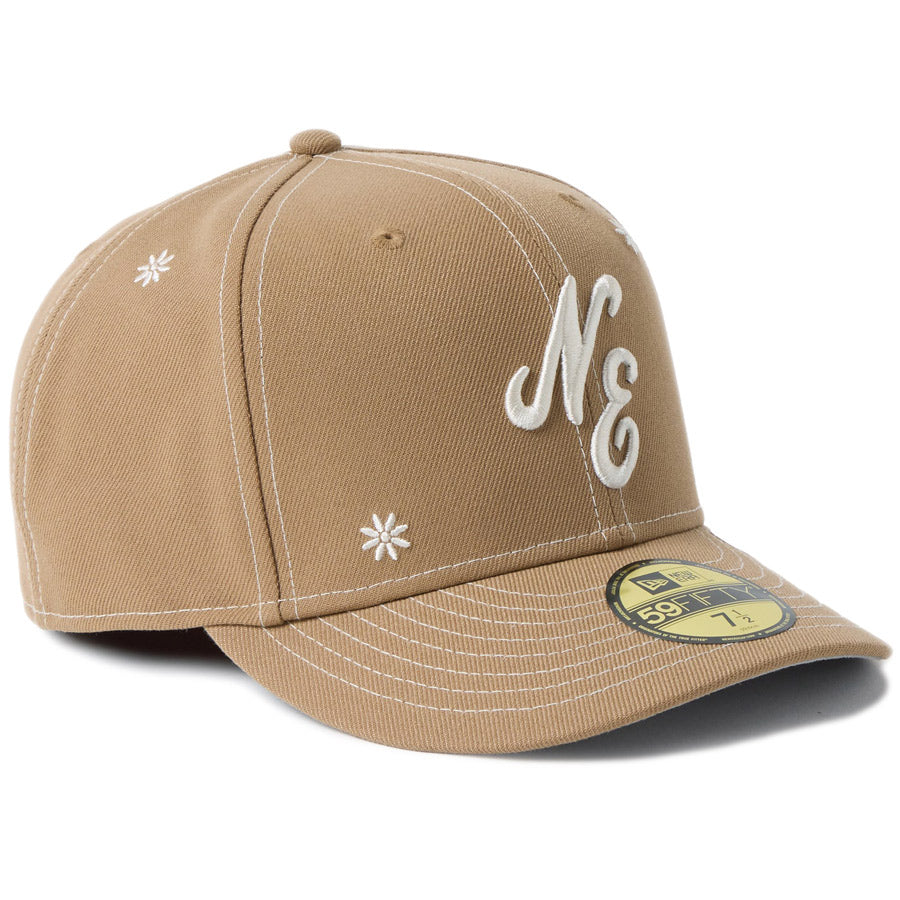 ニューエラ キャップ NEW ERA PC 59FIFTY プレカーブ Flower Embroidery 花柄 クラシックロゴ カーキ 14744675 左斜め
