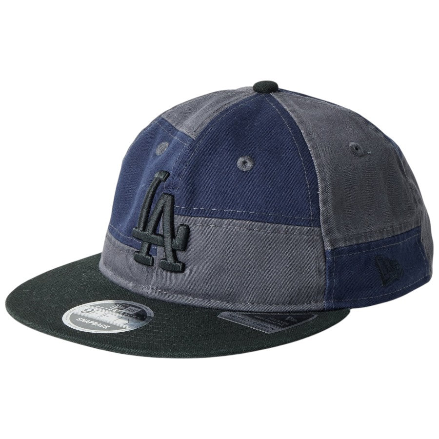 ニューエラ キャップ 帽子 NEW ERA CAP レトロクラウン RETRO CROWN RC 9FIFTY ロサンゼルス ドジャース Patchwork パッチワーク グラファイト ナイトシフトネイビー 14744668 右斜め前