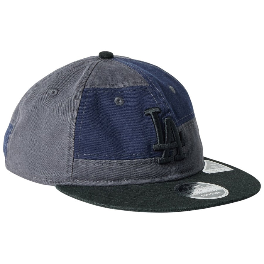 ニューエラ キャップ 帽子 NEW ERA CAP レトロクラウン RETRO CROWN RC 9FIFTY ロサンゼルス ドジャース Patchwork パッチワーク グラファイト ナイトシフトネイビー 14744668 左斜め前