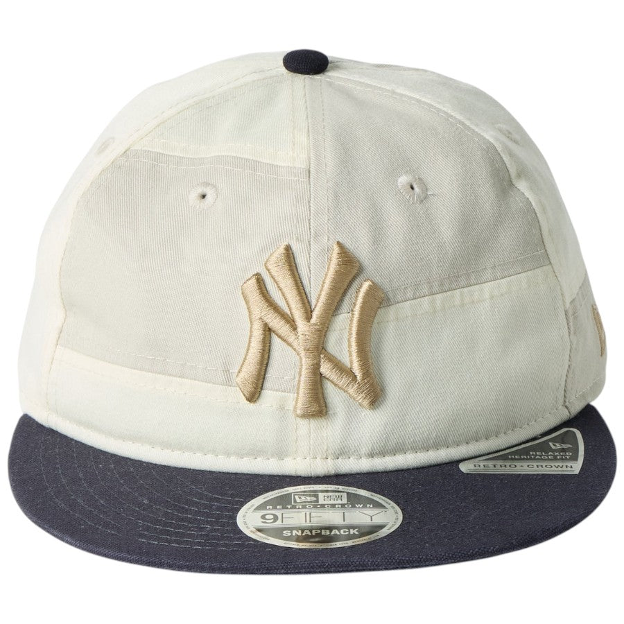 ニューエラ キャップ 帽子 NEW ERA CAPレトロクラウン RETRO CROWN RC 9FIFTY ニューヨーク ヤンキース Patchwork パッチワーク クロームホワイト ネイビー 14744666 正面