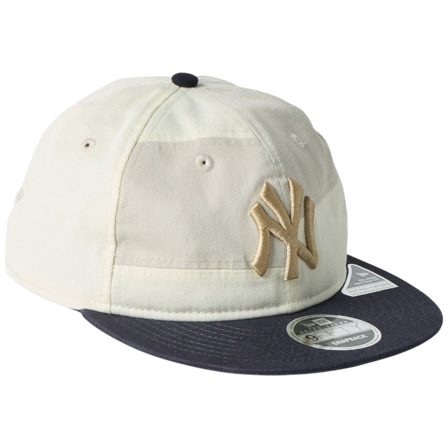 ニューエラ キャップ 帽子 NEW ERA CAPレトロクラウン RETRO CROWN RC 9FIFTY ニューヨーク ヤンキース Patchwork パッチワーク クロームホワイト ネイビー 14744666 左斜め前