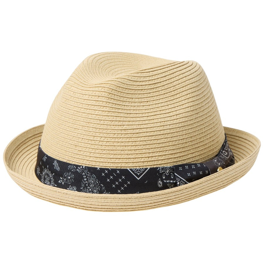 ニューエラ ハット 麦わら帽子 NEW ERA HAT FEDORA フェドーラ ブラックペイズリーテープ ナチュラル 14744664 右斜め前