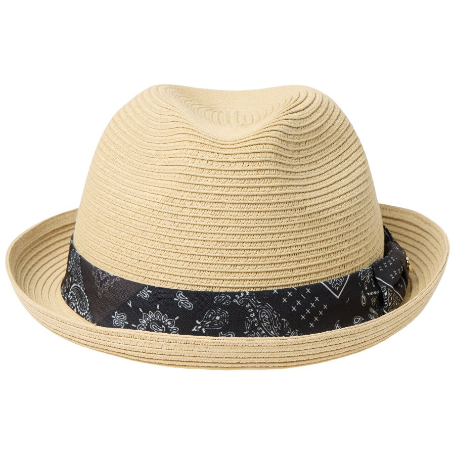 ニューエラ ハット 麦わら帽子 NEW ERA HAT FEDORA フェドーラ ブラックペイズリーテープ ナチュラル 14744664 正面