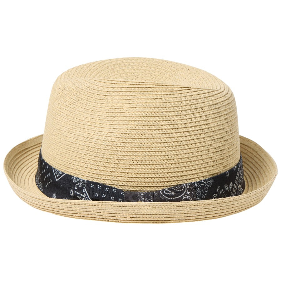 ニューエラ ハット 麦わら帽子 NEW ERA HAT FEDORA フェドーラ ブラックペイズリーテープ ナチュラル 14744664 右サイド