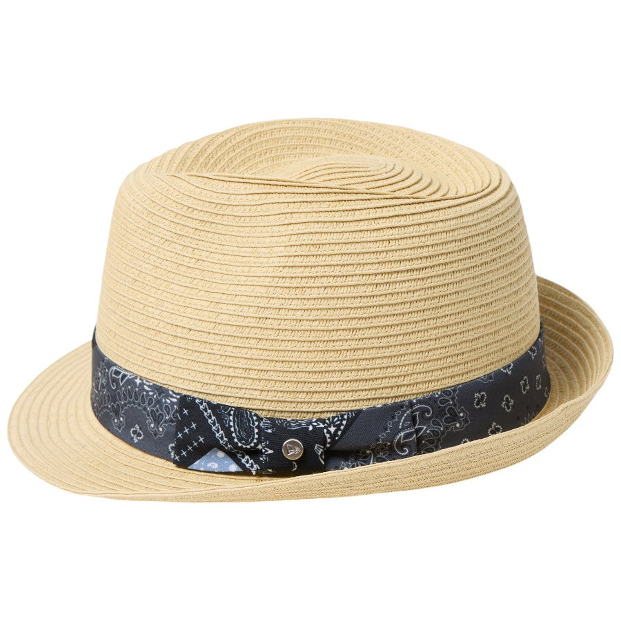 ニューエラ ハット 麦わら帽子 ペーパーハット NEW ERA HAT トリルビー ブルーぺイズリーテープ ナチュラル 14744663 左サイド