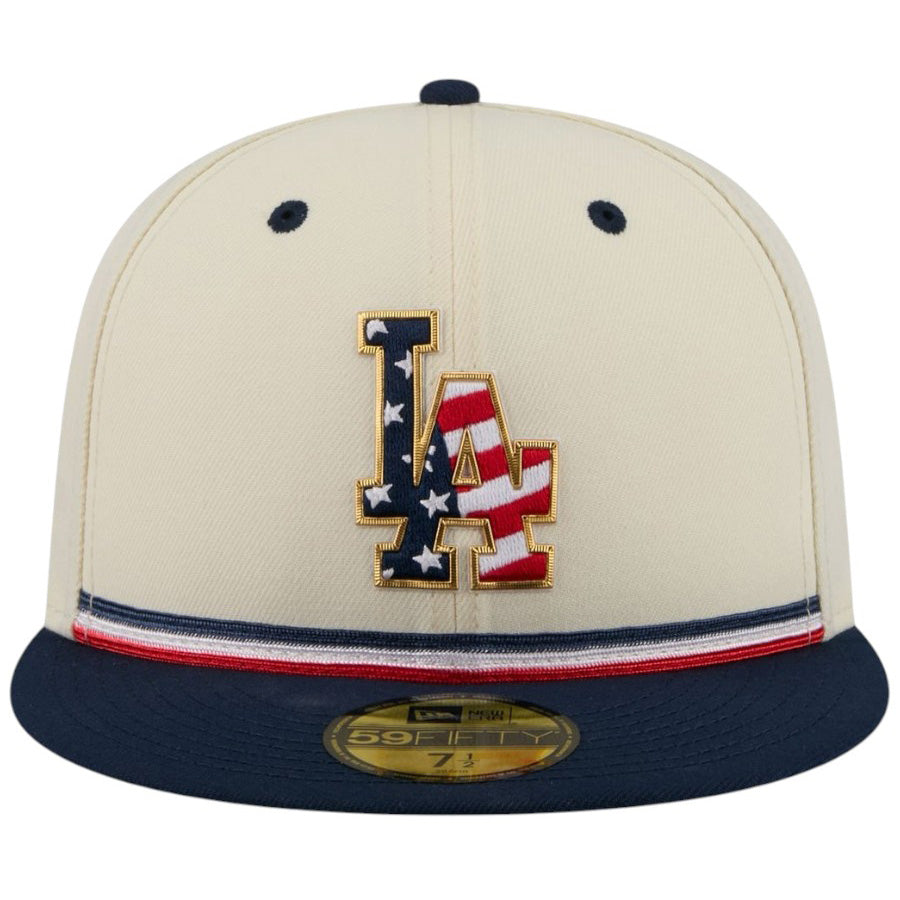 ニューエラ キャップ 帽子 NEW ERA CAP 59FIFTY オンフィールド 2026 MLB Independence Day 4th of July 独立記念日 ロサンゼルス ドジャース クロームホワイト 14939275 正面