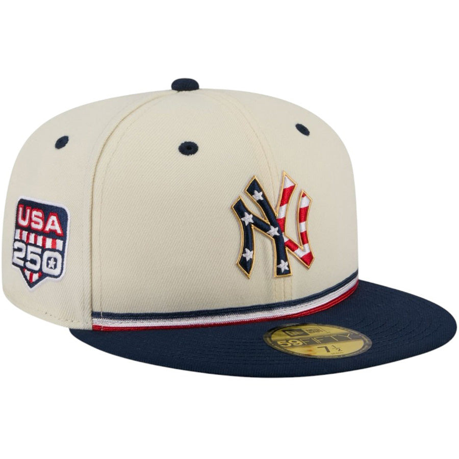 ニューエラ キャップ 帽子 NEW ERA CAP 59FIFTY オンフィールド 2026 MLB Independence Day 4th of July 独立記念日 ニューヨーク ヤンキース クロームホワイト 14939274 左斜め前