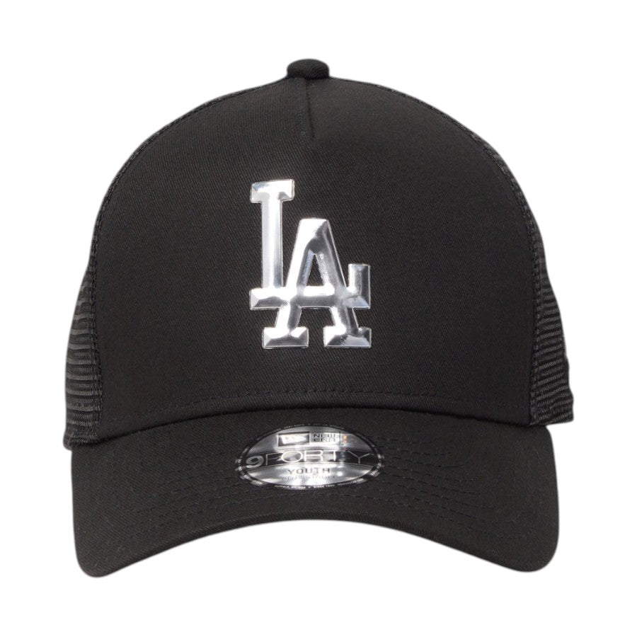 ニューエラ キャップ 帽子 NEW ERA KIDS キッズ Youth 9FORTY A-Frame トラッカー ロサンゼルス ドジャース TPUロゴ ブラック 14747012 正面