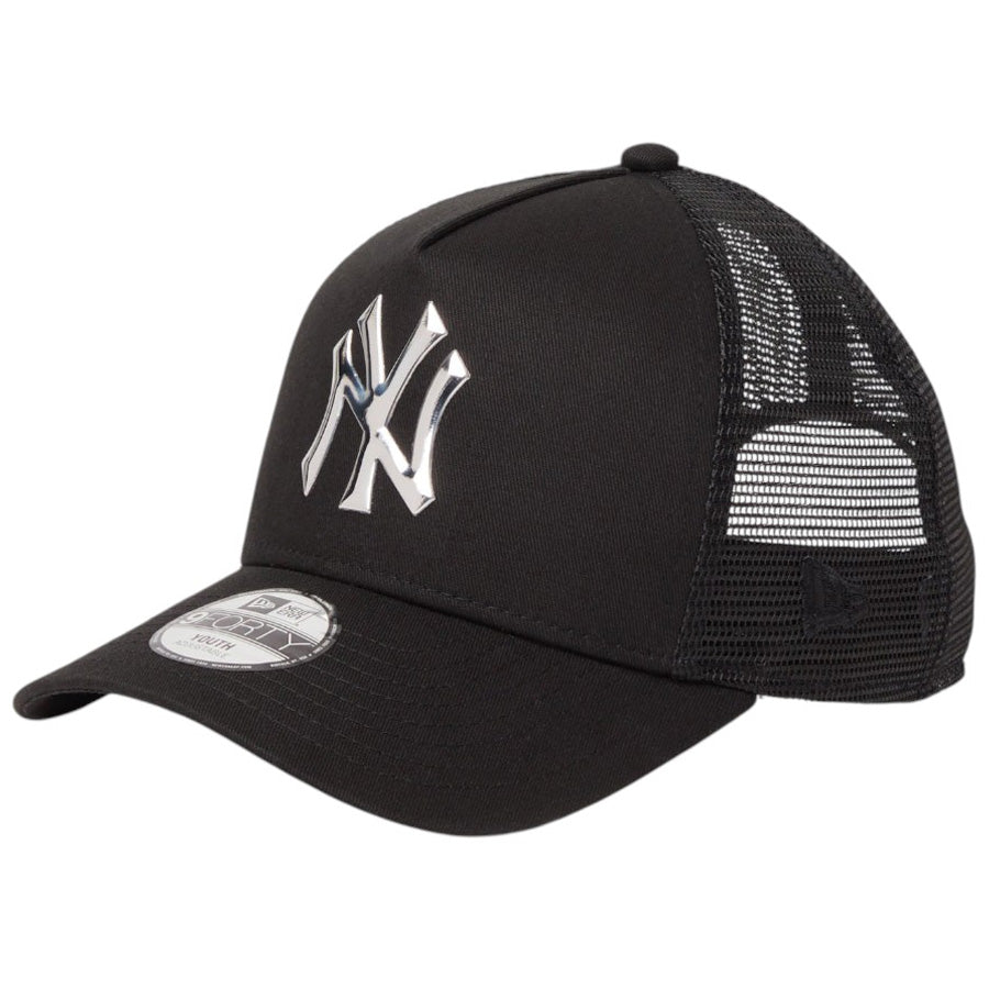 ニューエラ キャップ 帽子 NEW ERA KIDS キッズ Youth 9FORTY A-Frame トラッカー ニューヨーク ヤンキース TPUロゴ ブラック 14747007 右斜め前