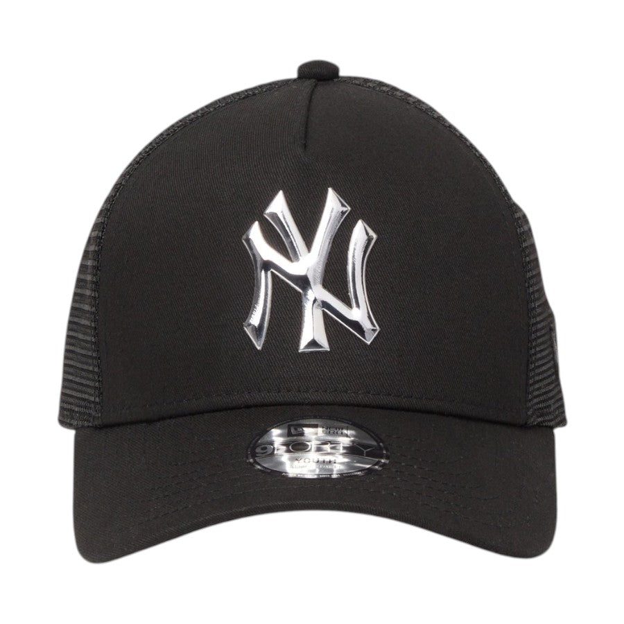 ニューエラ キャップ 帽子 NEW ERA KIDS キッズ Youth 9FORTY A-Frame トラッカー ニューヨーク ヤンキース TPUロゴ ブラック 14747007 正面
