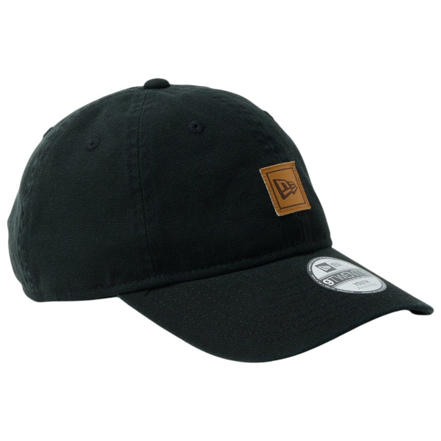 ニューエラ キャップ 帽子 NEW ERA CAP 子供 KIDS キッズ Youth 9TWENTY フラッグロゴ ウーブンパッチ Washed Duck ダック ブラック 14747071 左斜め前