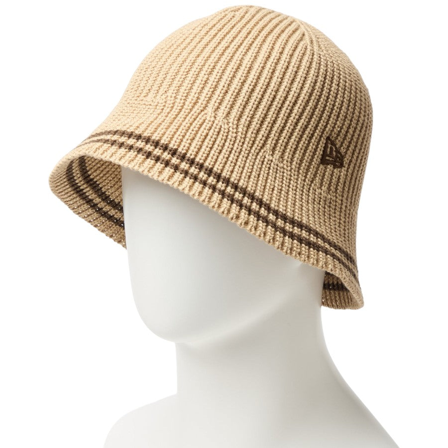 ニューエラ ハット 帽子 NEW ERA HAT KNIT BUCKET ニット エクスプローラー セーラーブリム ベージュ ウォルナット 14744694 右斜め前 着画