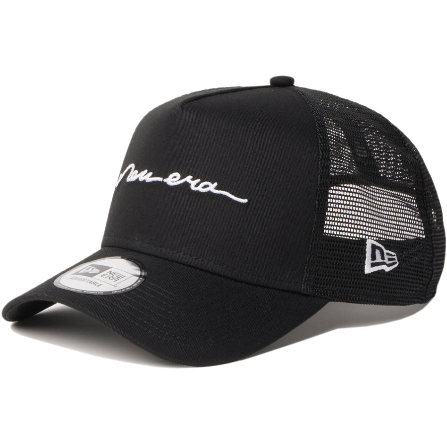 ニューエラ キャップ メッシュキャップ NEW ERA CAP 9FORTY A-Frame トラッカー Handwritten Logo ブラック 14744922 右斜め前