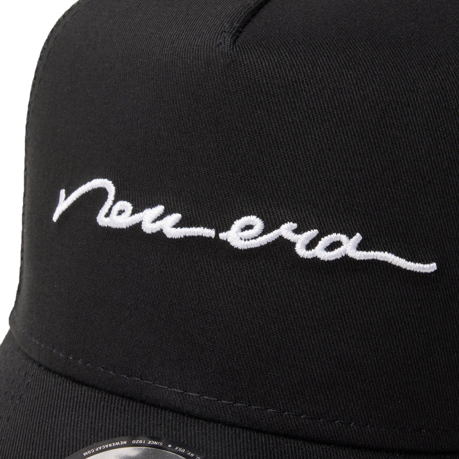 ニューエラ キャップ メッシュキャップ NEW ERA CAP 9FORTY A-Frame トラッカー Handwritten Logo ブラック 14744922 フロントロゴ