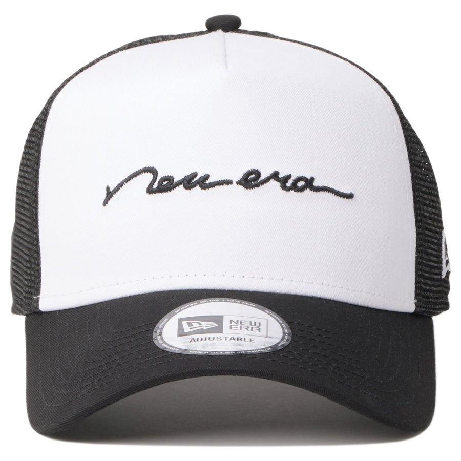 ニューエラ キャップ メッシュキャップ NEW ERA CAP 9FORTY A-Frame トラッカー Handwritten Logo Logo ホワイト/ブラック 14744919 正面