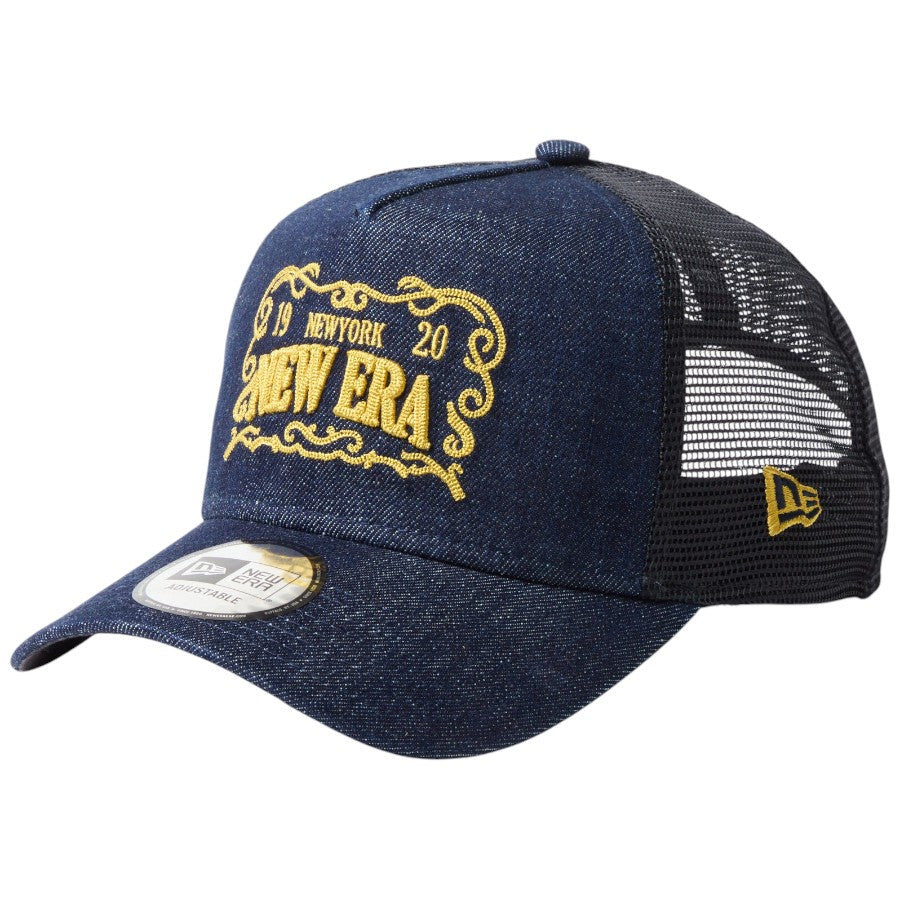 ニューエラ キャップ メッシュキャップ NEW ERA CAP 9FORTY A-Frame トラッカー Frame Logo フレームロゴ デニム 14744925 右斜め前