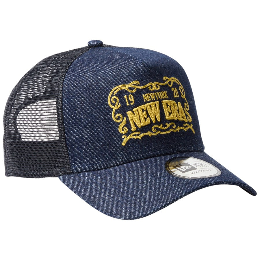 ニューエラ キャップ メッシュキャップ NEW ERA CAP 9FORTY A-Frame トラッカー Frame Logo フレームロゴ デニム 14744925 左斜め前