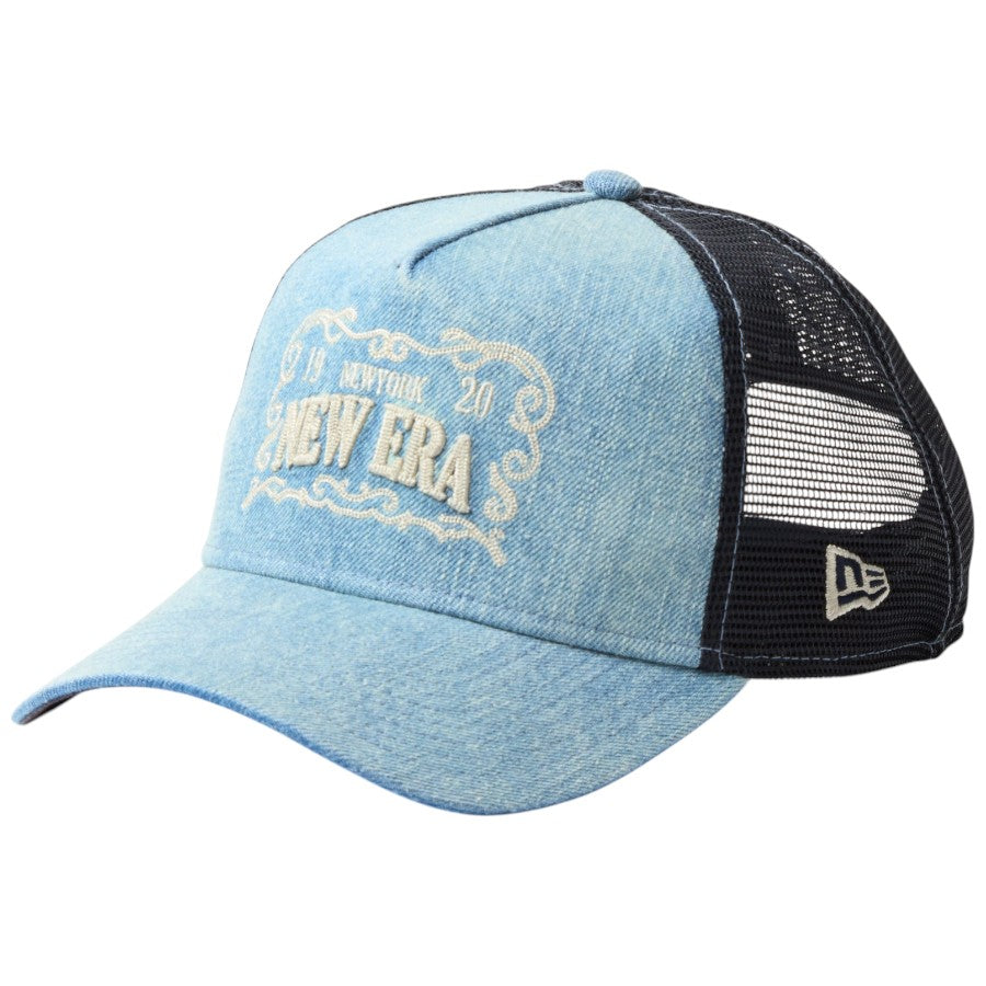 ニューエラ キャップ メッシュキャップ NEW ERA CAP 9FORTY A-Frame トラッカー Frame Logo フレームロゴ ウォッシュドデニム 14744923 右斜め前