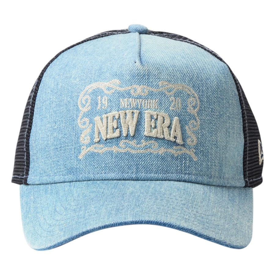 ニューエラ キャップ メッシュキャップ NEW ERA CAP 9FORTY A-Frame トラッカー Frame Logo フレームロゴ ウォッシュドデニム 14744923 正面