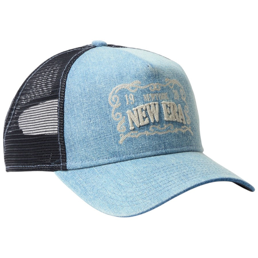 ニューエラ キャップ メッシュキャップ NEW ERA CAP 9FORTY A-Frame トラッカー Frame Logo フレームロゴ ウォッシュドデニム 14744923 左斜め前