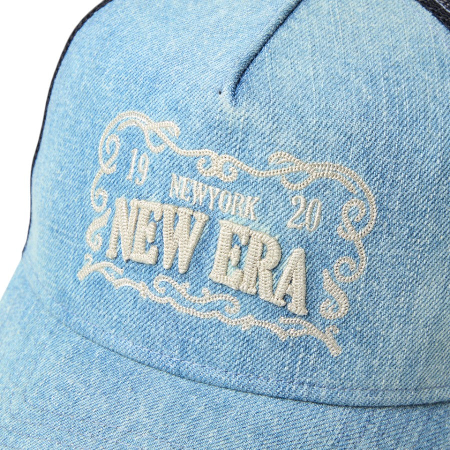 ニューエラ キャップ メッシュキャップ NEW ERA CAP 9FORTY A-Frame トラッカー Frame Logo フレームロゴ ウォッシュドデニム 14744923 フロントロゴ