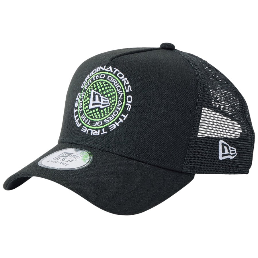 ニューエラ メッシュ キャップ 帽子 NEW ERA CAP 9FORTY A-Frame トラッカー Circle Logo ブラック 14747296 | ゴルフ 右斜め前