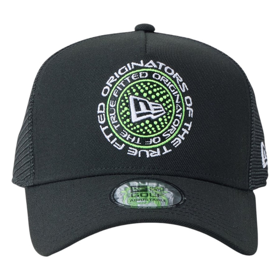 ニューエラ メッシュ キャップ 帽子 NEW ERA CAP 9FORTY A-Frame トラッカー Circle Logo ブラック 14747296 | ゴルフ 正面