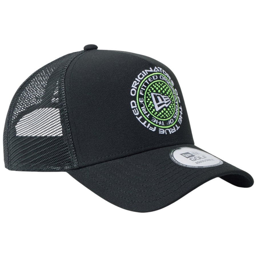 ニューエラ メッシュ キャップ 帽子 NEW ERA CAP 9FORTY A-Frame トラッカー Circle Logo ブラック 14747296 | ゴルフ 左斜め前