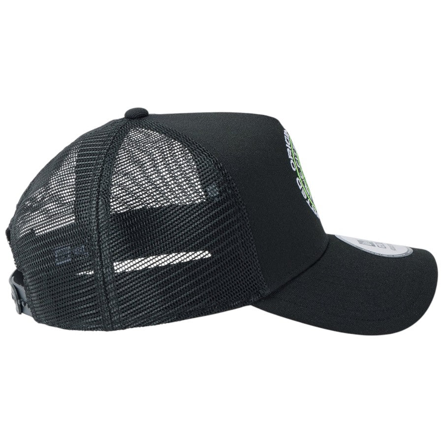 ニューエラ メッシュ キャップ 帽子 NEW ERA CAP 9FORTY A-Frame トラッカー Circle Logo ブラック 14747296 | ゴルフ 右サイド