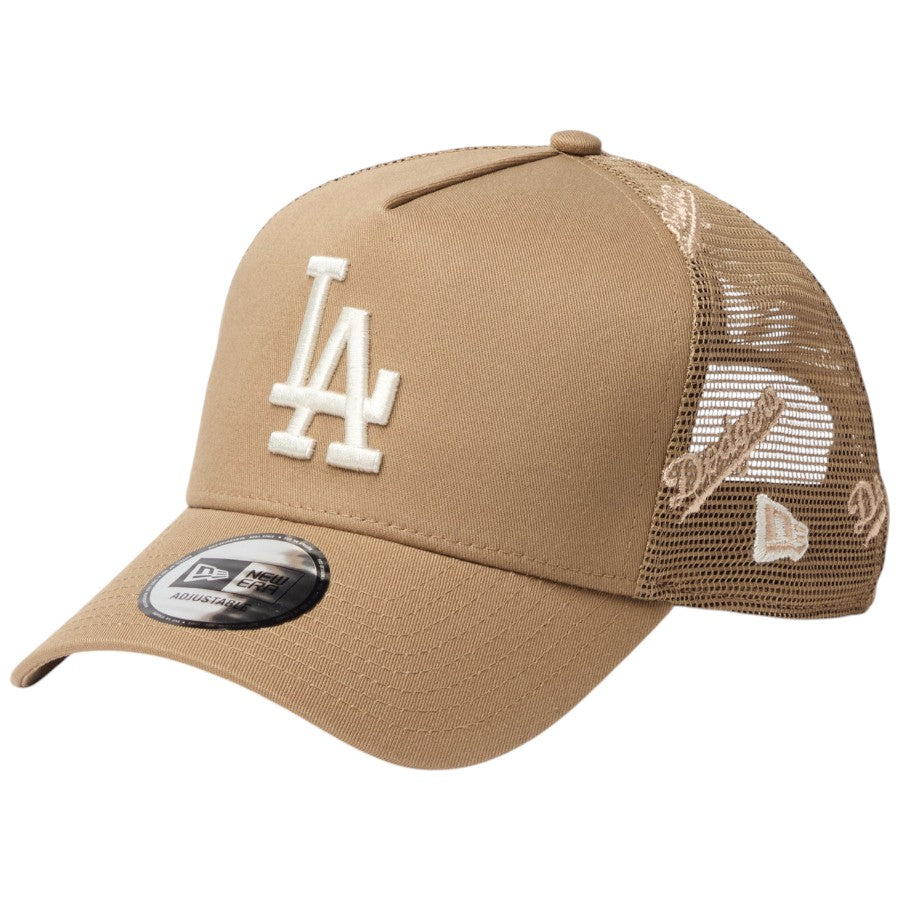 ニューエラ キャップ メッシュキャップ NEW ERA CAP 9FORTY A-Frame トラッカー ロサンゼルス ドジャース MLB Embroidered Mesh カーキ 14744916 右斜め前