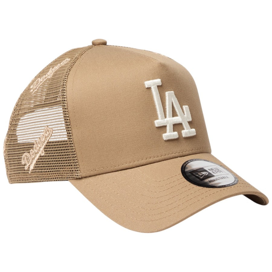 ニューエラ キャップ メッシュキャップ NEW ERA CAP 9FORTY A-Frame トラッカー ロサンゼルス ドジャース MLB Embroidered Mesh カーキ 14744916 左斜め前