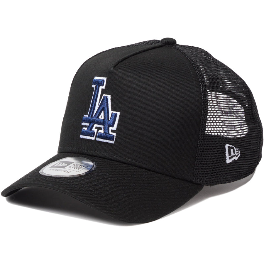 ニューエラ キャップ メッシュキャップ NEW ERA CAP 9FORTY A-Frame トラッカー MLB Side Patch サイドパッチ ロサンゼルス ドジャース ブラック 14744914 右斜め前