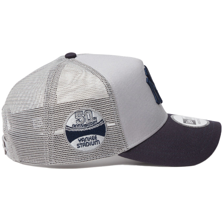 ニューエラ キャップ メッシュキャップ NEW ERA CAP 9FORTY A-Frame トラッカー MLB Side Patch サイドパッチ ニューヨーク ヤンキース グレー/ネイビー 14744895 右サイド