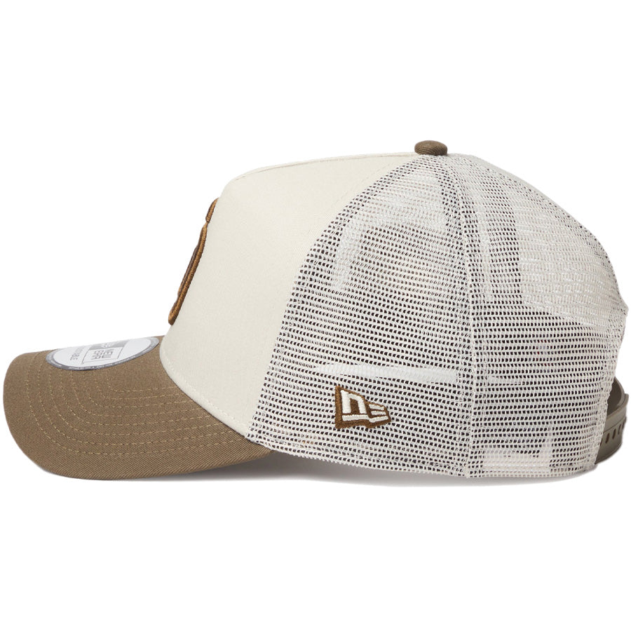 ニューエラ キャップ メッシュキャップ NEW ERA CAP 9FORTY A-Frame トラッカー MLB Side Patch サイドパッチ サンディエゴ パドレス ストーン/モス 14744879 左サイド