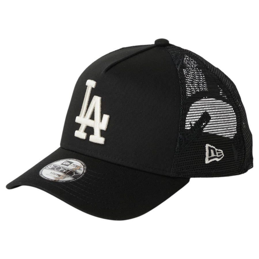 ニューエラ キャップ 帽子 NEW ERA CAP KIDS キッズ Youth 9FORTY A-Frame トラッカー ロサンゼルス ドジャース MLB Embroidered Mesh ブラック 14747014 右斜め前