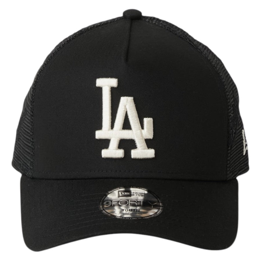 ニューエラ キャップ 帽子 NEW ERA CAP KIDS キッズ Youth 9FORTY A-Frame トラッカー ロサンゼルス ドジャース MLB Embroidered Mesh ブラック 14747014 正面