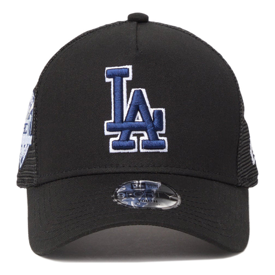 ニューエラ キャップ 帽子 NEW ERA CAP KIDS キッズ Youth 9FORTY A-Frame トラッカー MLB Side Patch サイドパッチ ロサンゼルス ドジャース ブラック 14747013 正面