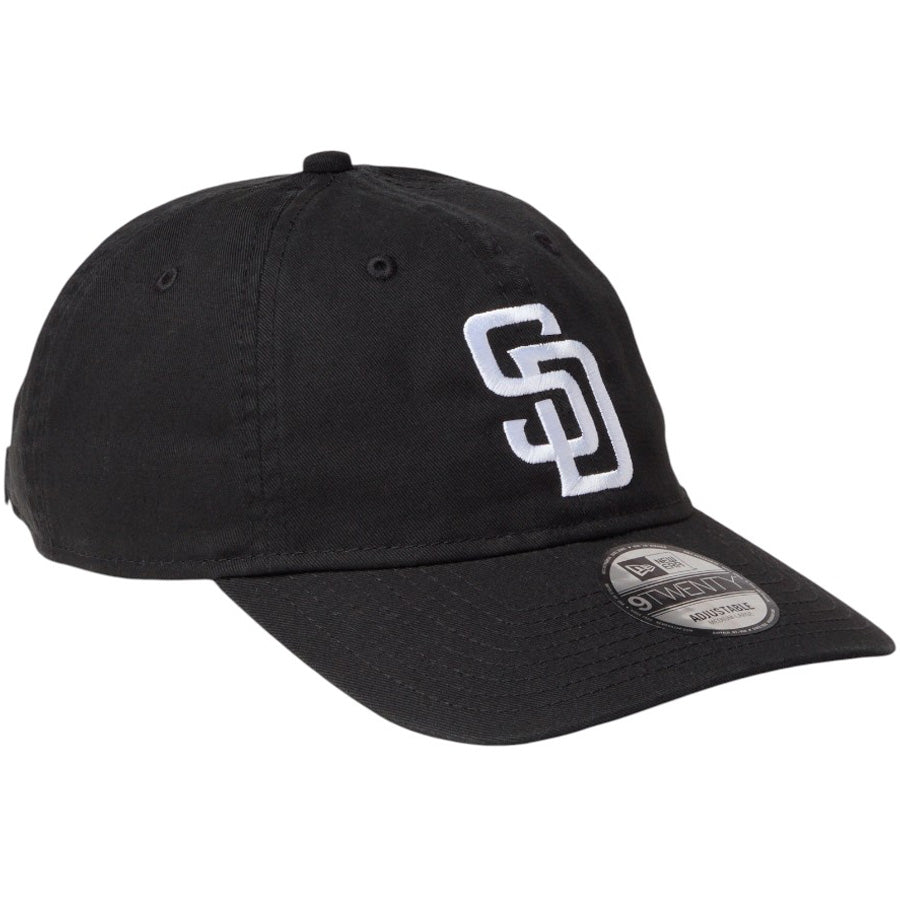 ニューエラ キャップ 帽子 NEW ERA CAP 9TWENTY ウォッシュドコットン サンディエゴ パドレス ブラック ホワイト 14942669 左斜め前