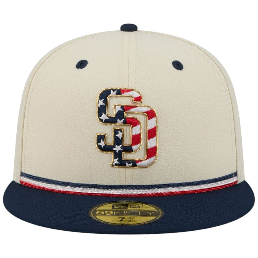 ニューエラ キャップ 帽子 NEW ERA CAP 59FIFTY オンフィールド 2026 MLB Independence Day 4th of July 独立記念日 サンディエゴ パドレス クロームホワイト 14939273 正面