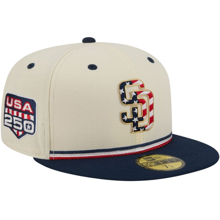 ニューエラ キャップ 帽子 NEW ERA CAP 59FIFTY オンフィールド 2026 MLB Independence Day 4th of July 独立記念日 サンディエゴ パドレス クロームホワイト 14939273 左斜め前