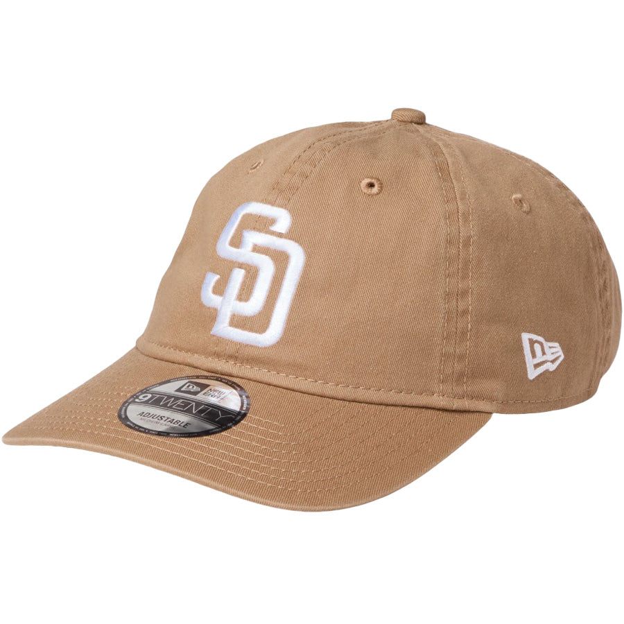 ニューエラ キャップ 帽子 NEW ERA CAP 9TWENTY ウォッシュドコットン サンディエゴ パドレス カーキ ホワイト 14942666 右斜め前