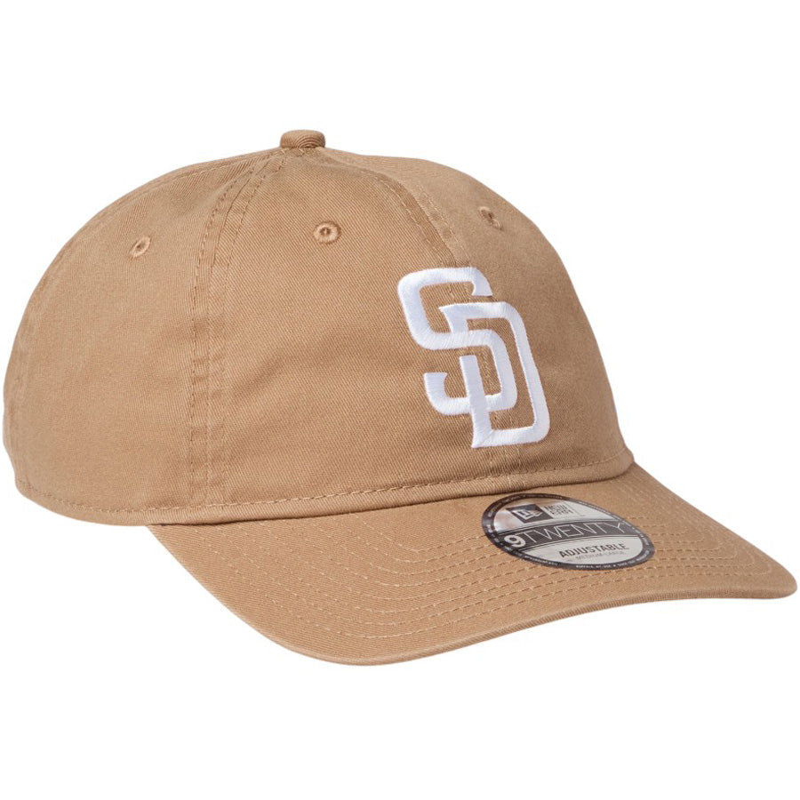ニューエラ キャップ 帽子 NEW ERA CAP 9TWENTY ウォッシュドコットン サンディエゴ パドレス カーキ ホワイト 14942666 左斜め前