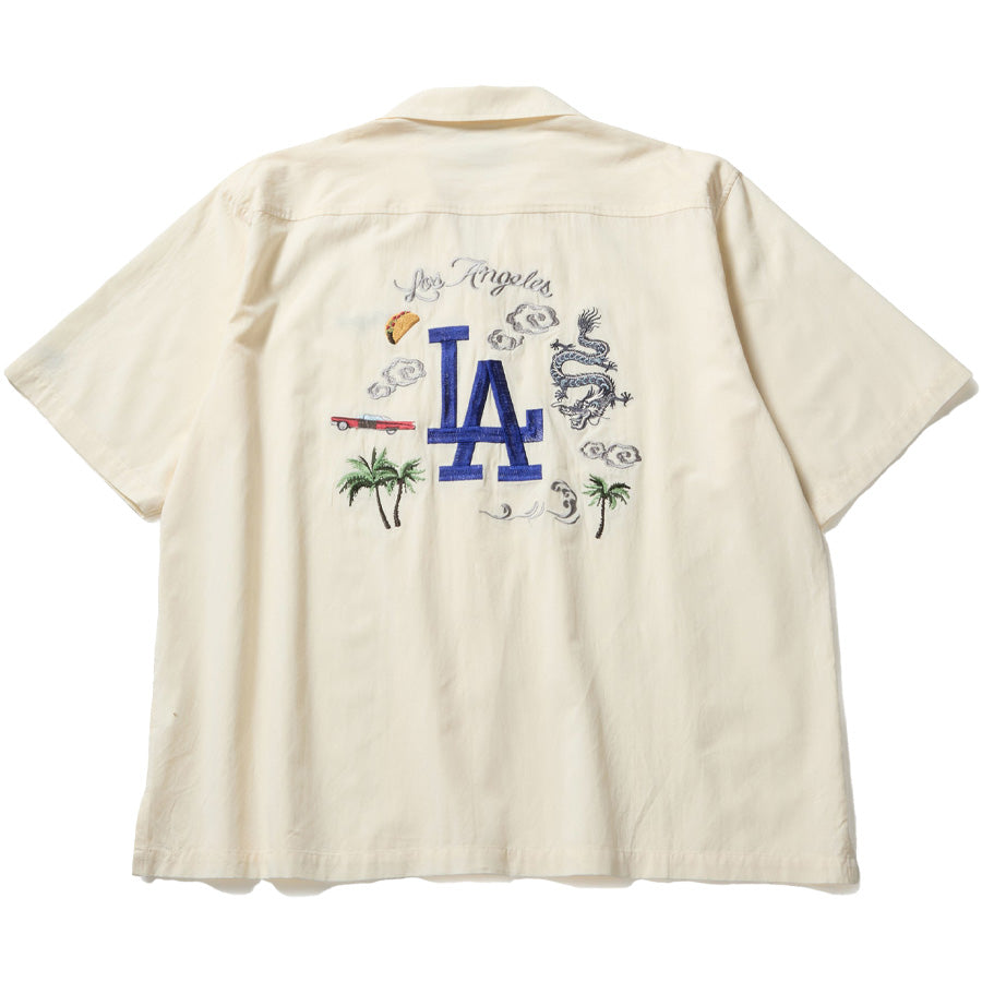ニューエラ シャツ NEW ERA アパレル 半袖 スーベニア シャツ レーヨン ロサンゼルス ドジャース オフホワイト 14856642 バック