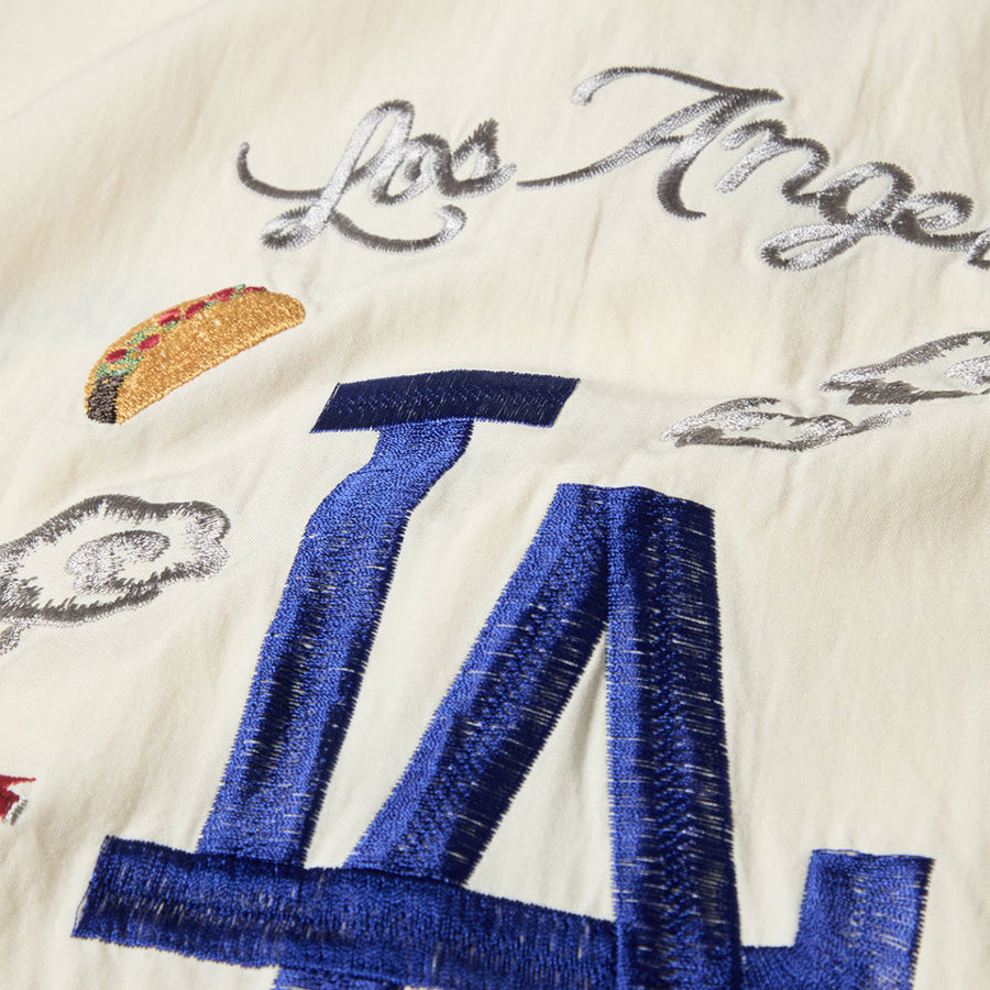 ニューエラ シャツ NEW ERA アパレル 半袖 スーベニア シャツ レーヨン ロサンゼルス ドジャース オフホワイト 14856642 バックプリント