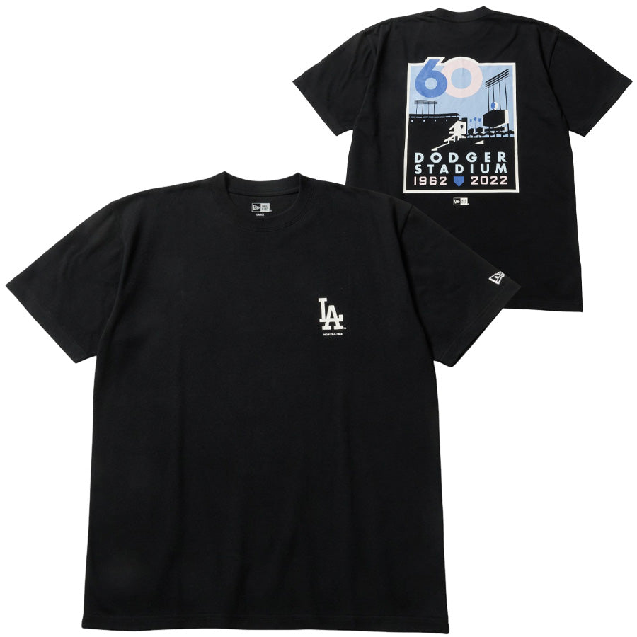 ニューエラ アパレル NEW ERA 半袖 コットン Tシャツ ロサンゼルス ドジャース ドジャー・スタジアム 60周年 ブラック 14856709 表裏