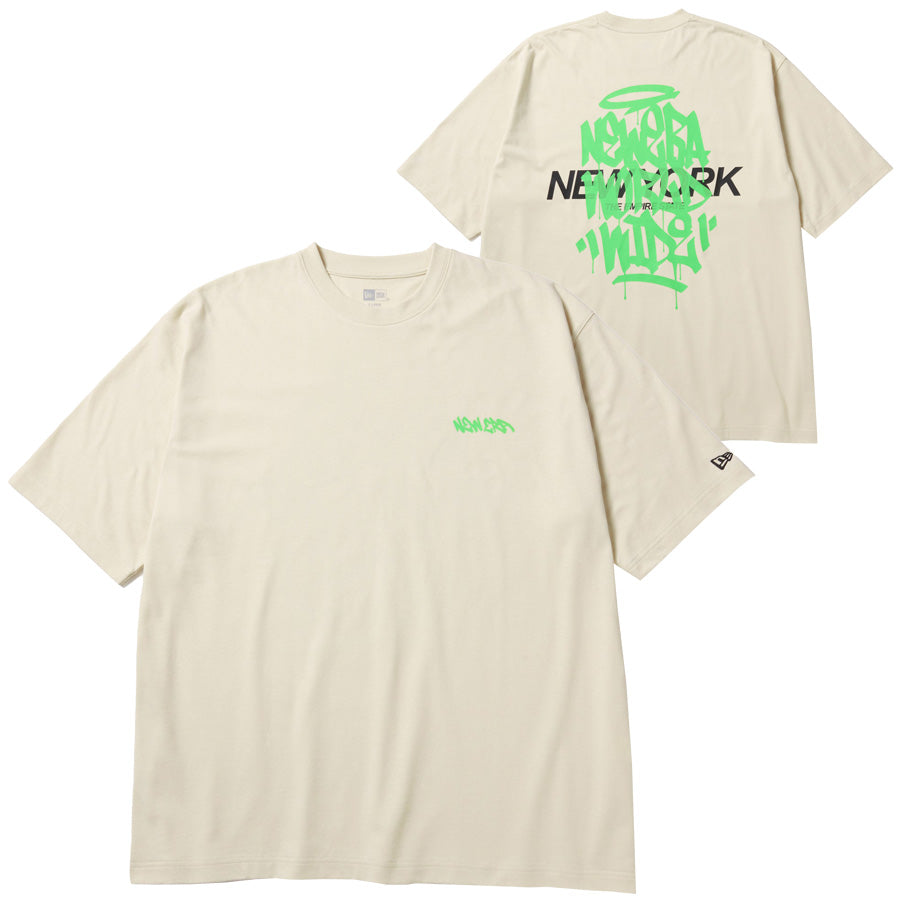 ニューエラ アパレル NEW ERA 半袖 オーバーサイズド コットン Tシャツ Tagging タギング グラフィティ クリーム 14856666 表裏