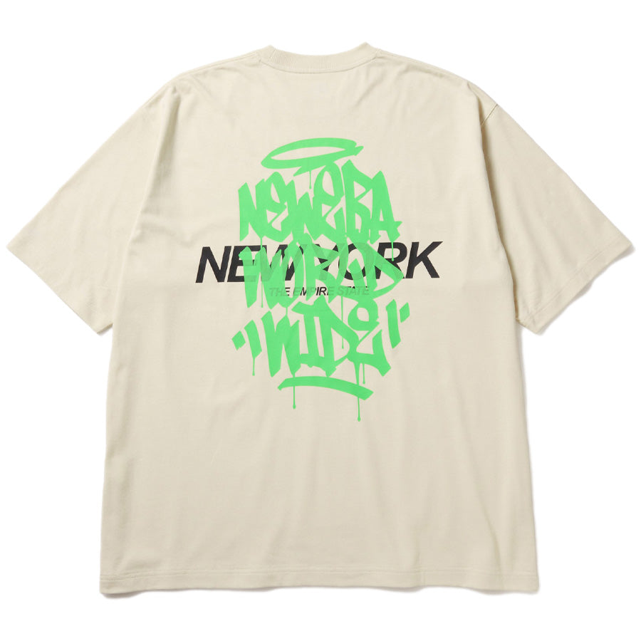 ニューエラ アパレル NEW ERA 半袖 オーバーサイズド コットン Tシャツ Tagging タギング グラフィティ クリーム 14856666 バック