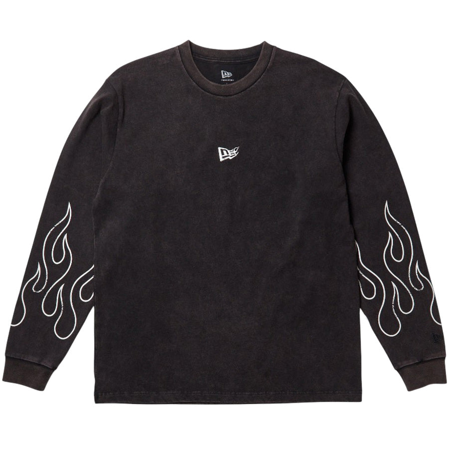 ニューエラ アパレル ロンTee L/S tee NEW ERA 長袖 ウォッシュド コットン Tシャツ The Flame フレーム ブラック 15129337 正面