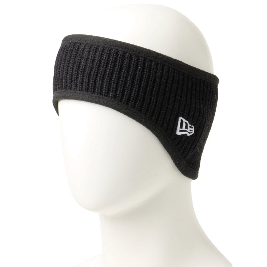 ニット イヤーウォーマー リブ ボックスロゴ ブラック